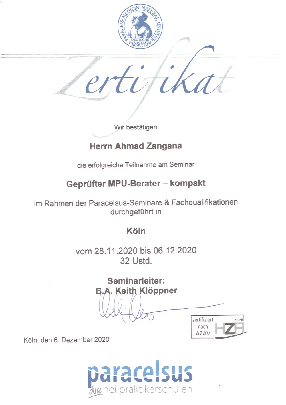 AZ MPU Berater Zertifizierung